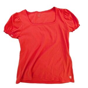 Tommy Hilfiger Women's Y2K Top Lettuce Hem Sleeve Hot Pink Red Size Large